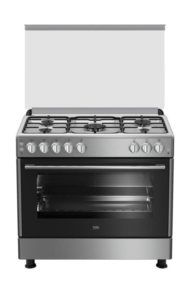 بيكو فرن غاز ، مقاس 55×80 سم ، 5 عيون ، أمان كامل ، شواية داخلية ، سلفر ، تركي - GG15120FXNS