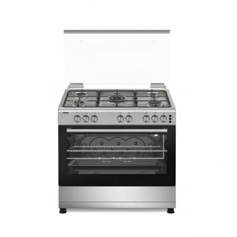 اوسكار فرن غاز ، مقاس 60×90 سم ، 5 عيون ، أمان كامل ، سلفر ، تركي - F95ZGWHM-OSC01 - F95ZGWHM-OSC01(COOK)