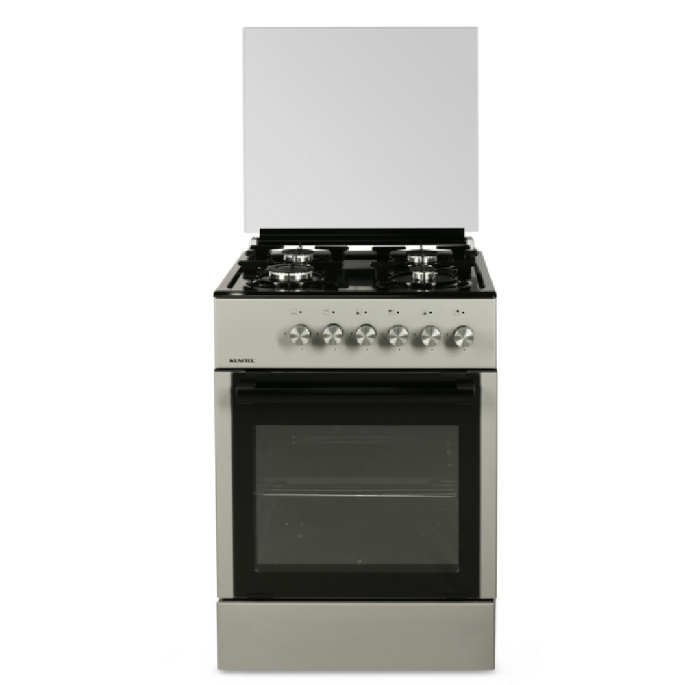 كومتل فرن غاز ، مقاس 57×57 سم ، 4 عيون ، أمان كامل ، مروحة داخلية ، اسود فضي ، تركي - LF66GG-40F